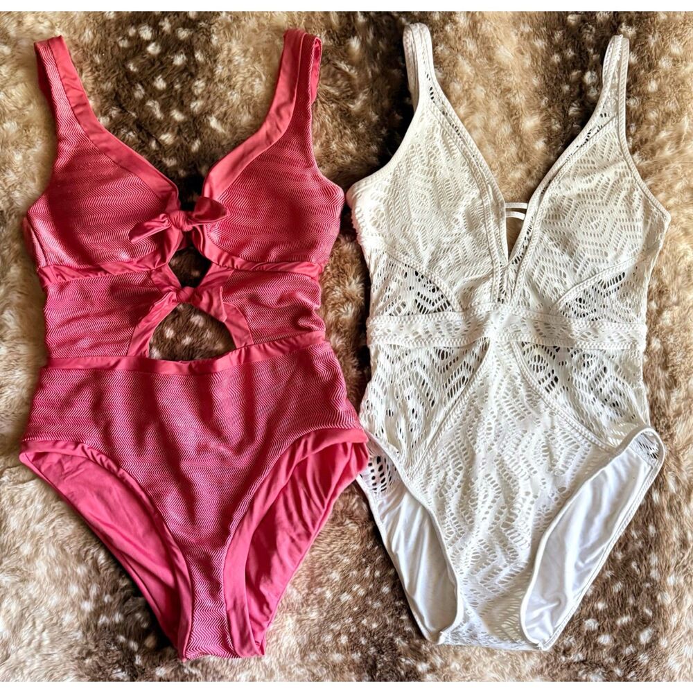 Becca Color Play Crochet + Canyon Mesa One Piece Swimsuit Bundle M